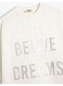 Koton Sweatshirt Long Sleeve Crew Neck Shiny Printed Slogan Themed