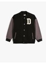 Koton Bomber College Jacket with Snap Buttons and Printed Appliques