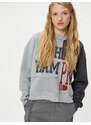 Koton College Sweatshirt Printed Patchwork Detail Long Sleeve Crew Neck Cotton