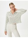 Koton Polo Neck T-Shirt Long Sleeve Off-Shoulder