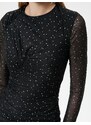 Koton Tulle Polka Dot Mini Dress Draped Detailed Round Neck Long Sleeve