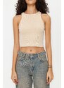 Trendyol Beige Antique/Faded Effect Crop Fitted Halter Neck Cotton Stretchy Knitted Knitted Undershirt