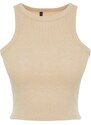 Trendyol Beige Antique/Faded Effect Crop Fitted Halter Neck Cotton Stretchy Knitted Knitted Undershirt