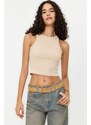 Trendyol Beige Antique/Faded Effect Crop Fitted Halter Neck Cotton Stretchy Knitted Knitted Undershirt