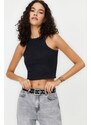 Trendyol Black Antique/Pale Effect Crop Fitted Barbell Collar Cotton Flexible Knitted Tank Top