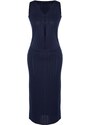 Trendyol Navy Blue Ribbed Button Detailed Stretchy Midi Skirt Knitted Bottom-Top Set