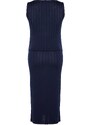 Trendyol Navy Blue Ribbed Button Detailed Stretchy Midi Skirt Knitted Bottom-Top Set