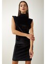 Happiness İstanbul Women's Black High Collar Stylish Velvet Dress