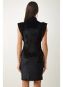 Happiness İstanbul Women's Black High Collar Stylish Velvet Dress