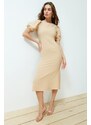 Trendyol Stone Body Wrap Midi Woven Balloon Sleeve Dress