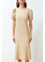 Trendyol Stone Body Wrap Midi Woven Balloon Sleeve Dress