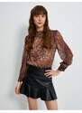 Koton Chiffon blouse Leopard Patterned Draped Collar Balloon Sleeve