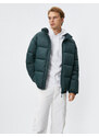 Koton Puffer Coat High Neck Zippered Label Printed Pocket Detailed