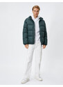 Koton Puffer Coat High Neck Zippered Label Printed Pocket Detailed