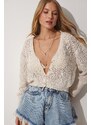 Happiness İstanbul Summer Openwork V-Neck Knitwear Cardigan