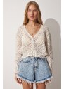 Happiness İstanbul Summer Openwork V-Neck Knitwear Cardigan