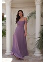 Carmen Lavender Chiffon Low Sleeve Long Evening Dress