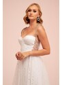 Carmen Ecru Tulle Strap Star Princess Midi Wedding Dress