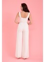 Carmen Ecru Crepe Belted Long Jumpsuit