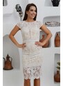 Carmen Beige Lace Short Sleeve Wedding Dress