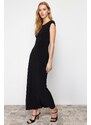 Trendyol Black Decollete Decollete Fitted Maxi Elastic Knitted Maxi Dress