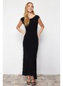 Trendyol Black Decollete Decollete Fitted Maxi Elastic Knitted Maxi Dress