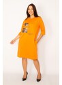 Şans Women's Plus Size Orange Stone And Lacquer Detailed Dress