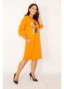 Şans Women's Plus Size Orange Stone And Lacquer Detailed Dress
