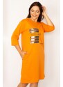 Şans Women's Plus Size Orange Stone And Lacquer Detailed Dress