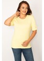 Şans Women's Plus Size Yellow Crew Neck Short Sleeve Blouse