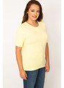 Şans Women's Plus Size Yellow Crew Neck Short Sleeve Blouse