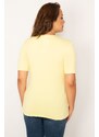 Şans Women's Plus Size Yellow Crew Neck Short Sleeve Blouse