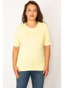 Şans Women's Plus Size Yellow Crew Neck Short Sleeve Blouse