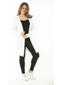 Şans Women's Large Size Bone Knitwear Thick Cardigan