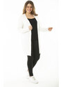 Şans Women's Large Size Bone Knitwear Thick Cardigan