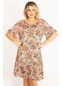 Şans Women's Plus Size Multicolored Volley-Sleeve Dress with Layered Hem