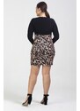 Şans Women's Plus Size Black Wrapped Neck Waist And Leopard Detail Long Sleeve Dress