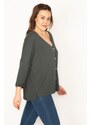 Şans Women's Plus Size Smoked Colored Cardigan with Front Buttons, V-neck