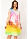 Şans Women's Plus Size Colorful Tie Dye Pattern Dress