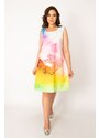 Şans Women's Plus Size Colorful Tie Dye Pattern Dress
