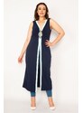 Şans Women's Plus Size Navy Blue Chest Stone Detailed Cape