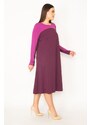 Şans Women's Plus Size Damson Robe And Sleeve Color Combined Long Dress