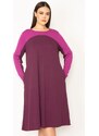 Şans Women's Plus Size Damson Robe And Sleeve Color Combined Long Dress