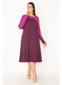 Şans Women's Plus Size Damson Robe And Sleeve Color Combined Long Dress