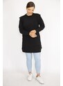 Şans Women's Plus Size Black 3 Thread Shoulder Detailed Sweatshirt Dress