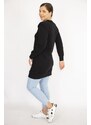 Şans Women's Plus Size Black 3 Thread Shoulder Detailed Sweatshirt Dress