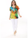 Şans Women's Plus Size Colored Stone Detailed Short Sleeve Colored Blouse