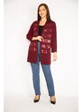 Şans Women's Plus Size Claret Red Sequin Detailed Cardigan