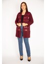 Şans Women's Plus Size Claret Red Sequin Detailed Cardigan