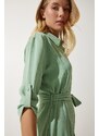 Happiness İstanbul Women's Almond Green Belted Shirt Dress